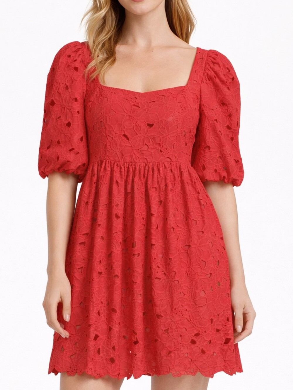 Cara Cara Hart Hibiscus Eyelet Cotton Puff Sleeve Mini Dress Size 2